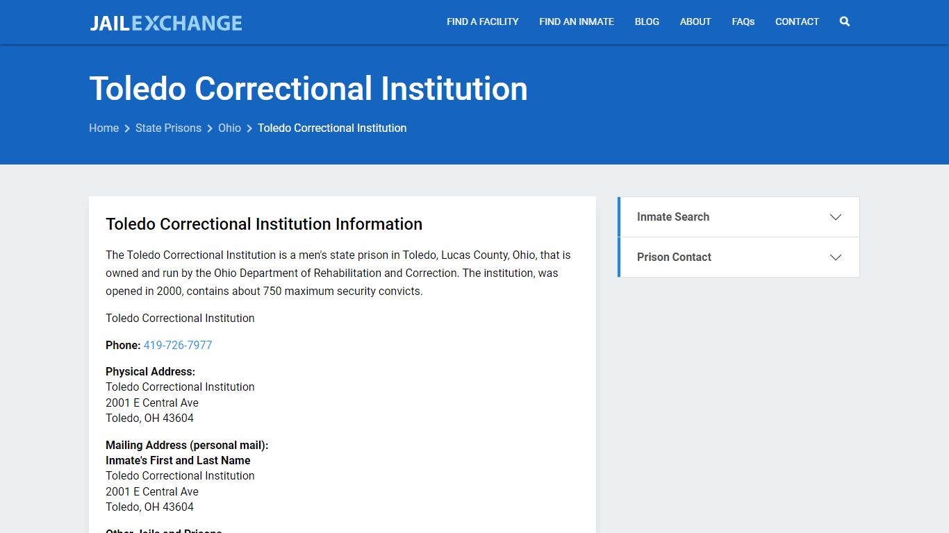 Toledo Correctional Institution Inmate Search, OH - Jail Exchange